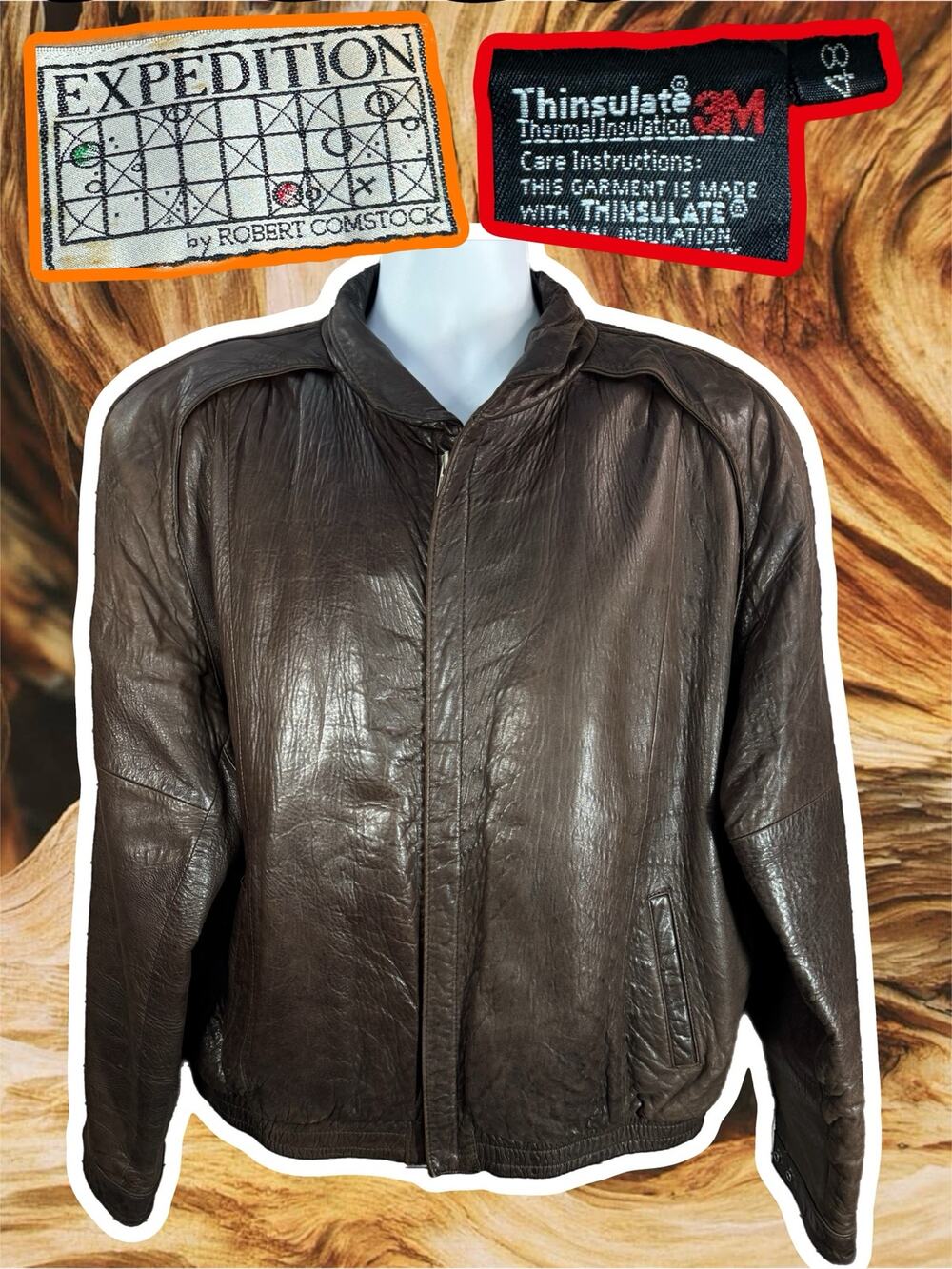 Expedition by Robert Comstock Brown Leather Jacket Size 48 26x26